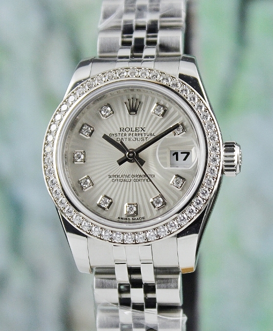 (image for) A ROLEX LADY OYSTER PERPETUAL DATEJUST / ORIGINAL DIAMOND BEZEL / 179384